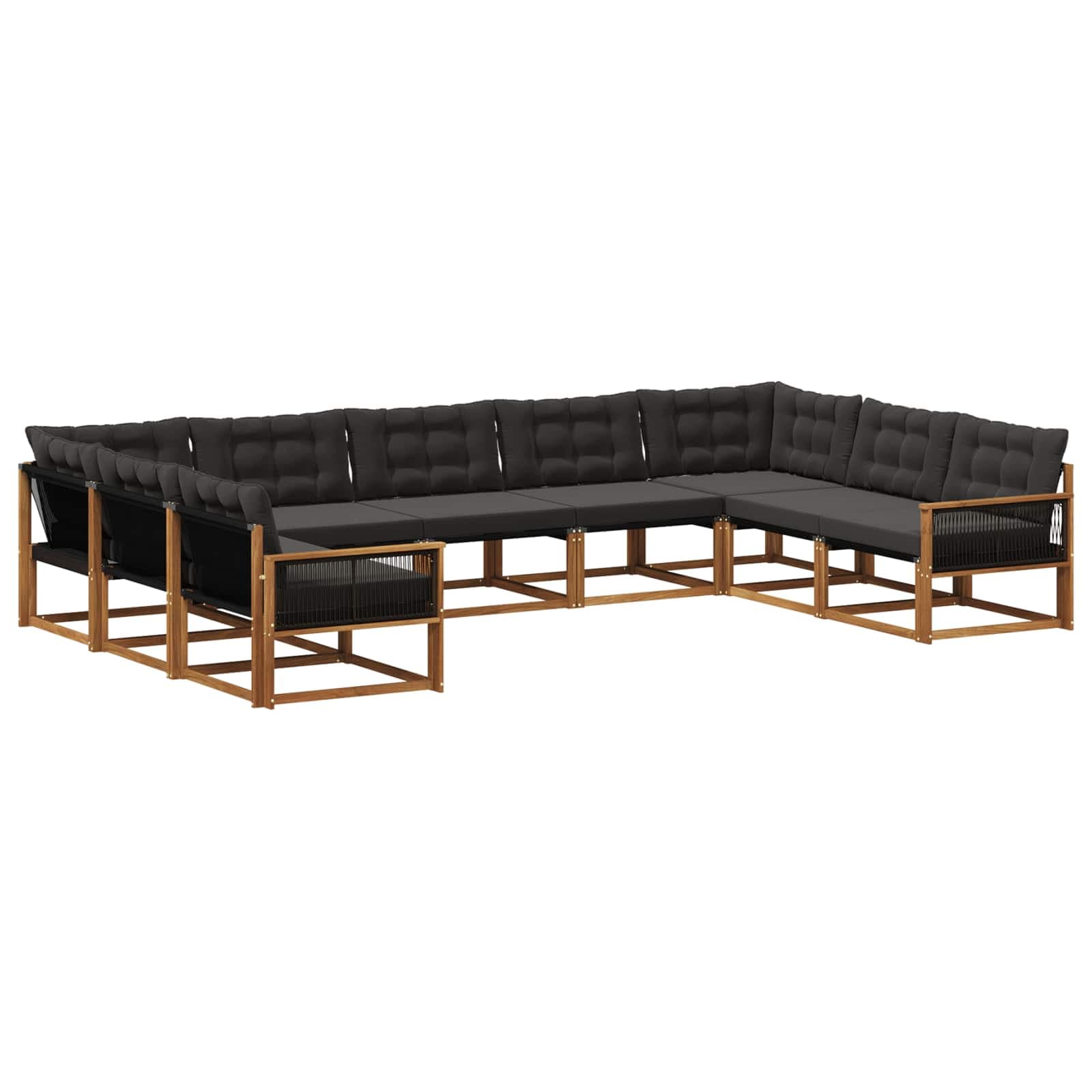 vidaXL Conjunto de Sofás para Exterior 9 pcs Natural e Preto