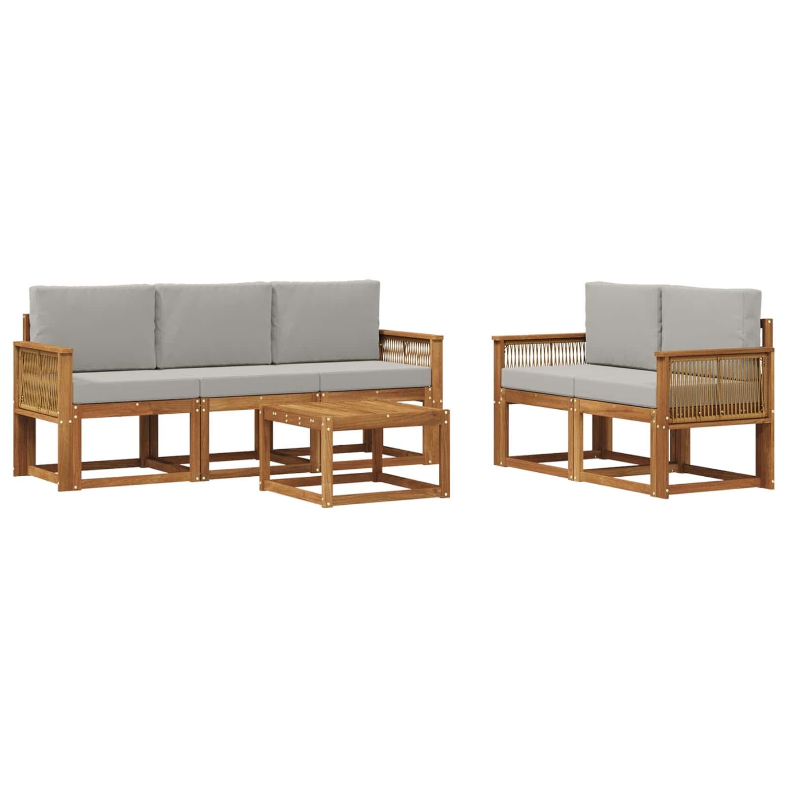 vidaXL Conjunto de Sofás para Exterior 6 pcs Natural e Cinzento-Claro