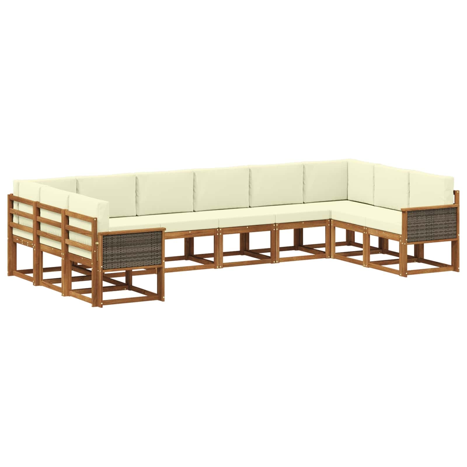 vidaXL Conjunto de Sofás para Exterior 10 pcs Natural e Creme