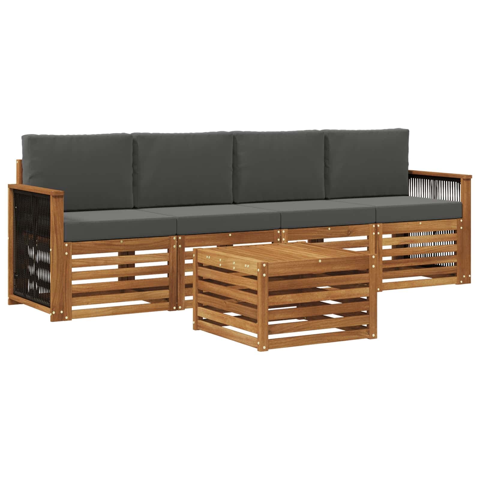 vidaXL Conjunto de Sofás para Exterior 5 pcs Natural e Antracite