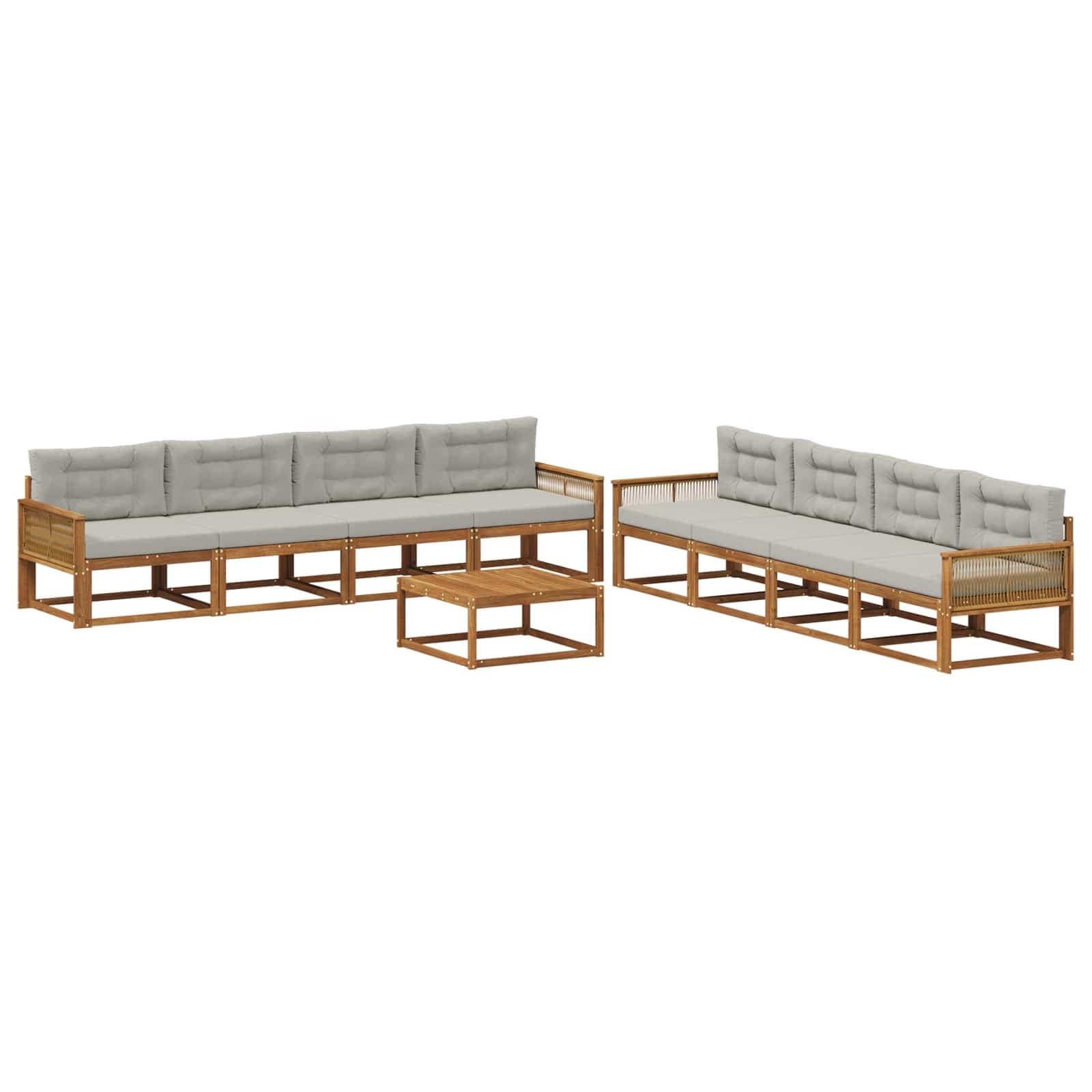 vidaXL Conjunto de Sofás para Exterior 9 pcs Natural e Cinza claro