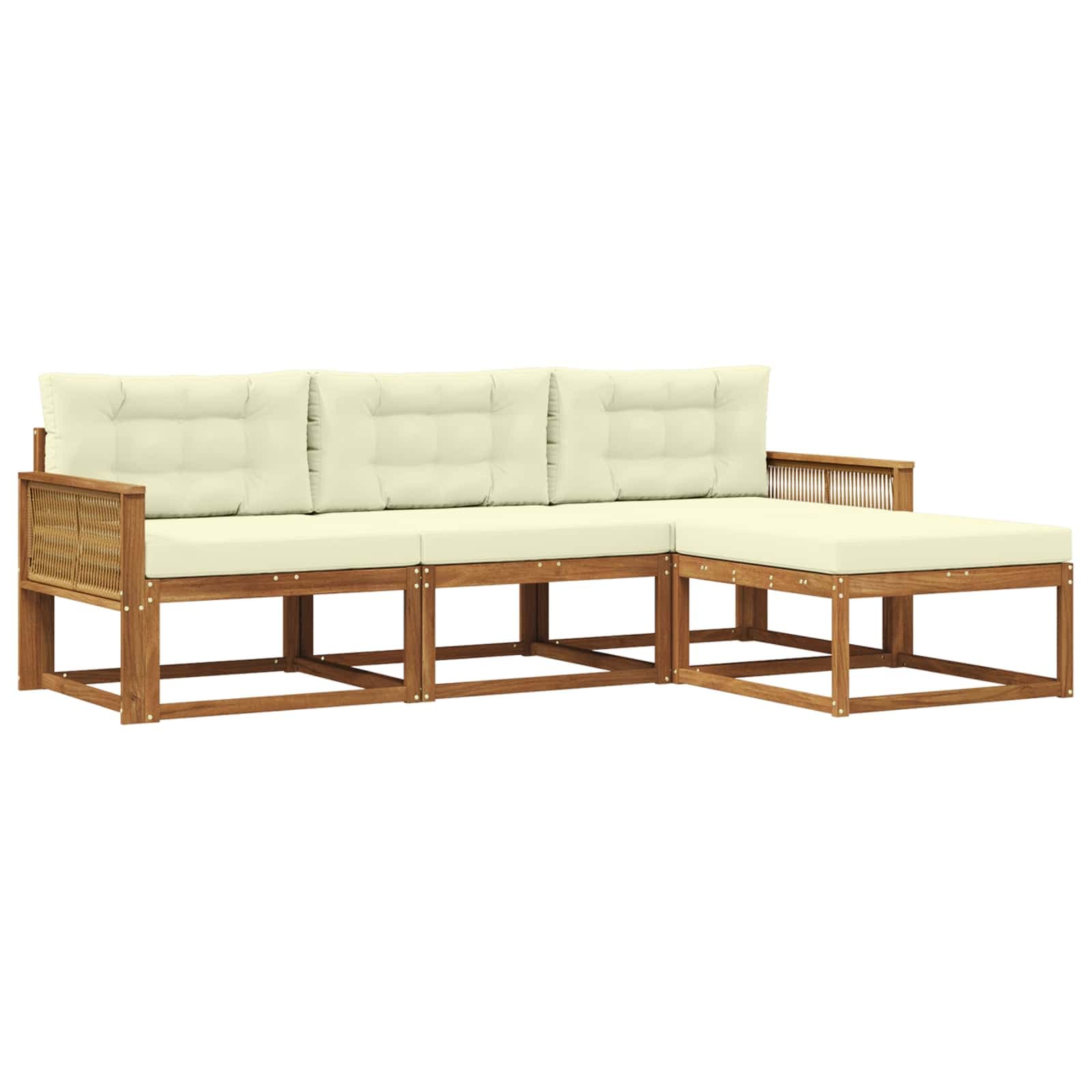 vidaXL Conjunto de Sofás para Exterior 4 pcs Natural e Creme