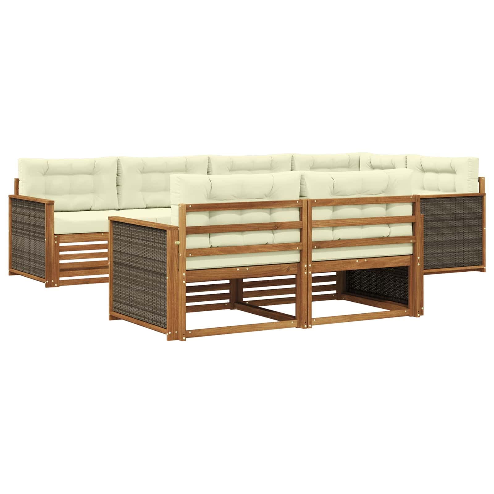 vidaXL Conjunto de Sofás para Exterior 7 pcs Natural e Creme