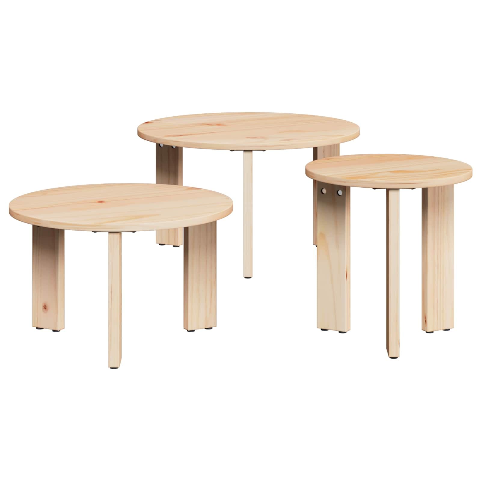 vidaXL Mesa de centro 3 pcs Natural Madeira de pinho maciça