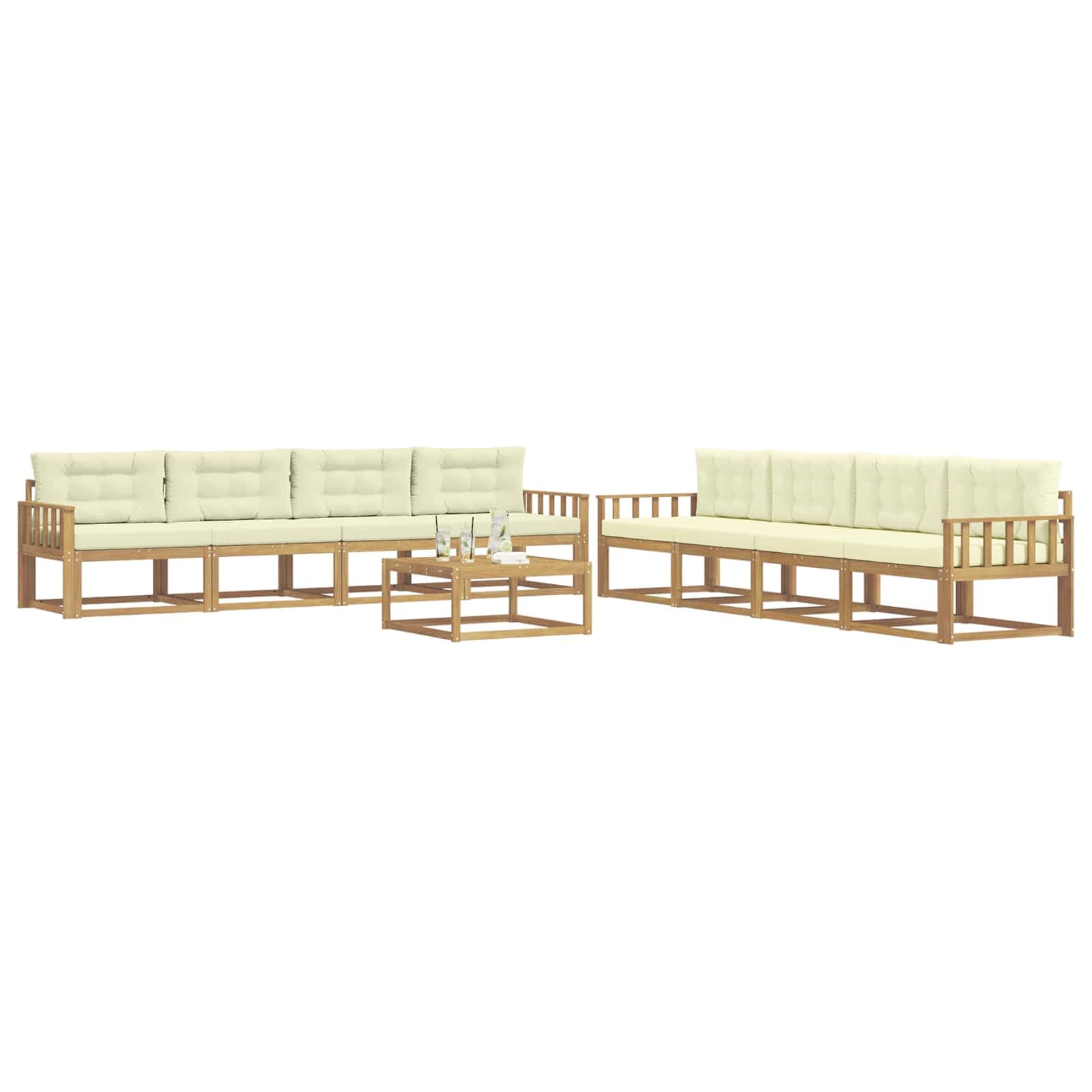 vidaXL Conjunto de Sofás para Exterior 9 pcs Branco e Creme