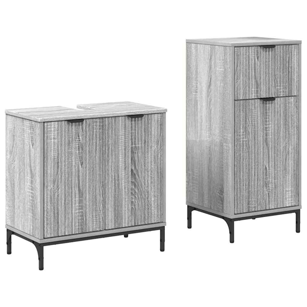 vidaXL Conjunto de Móveis para Banheiro com gaveta 2 pcs Cinza Sonoma