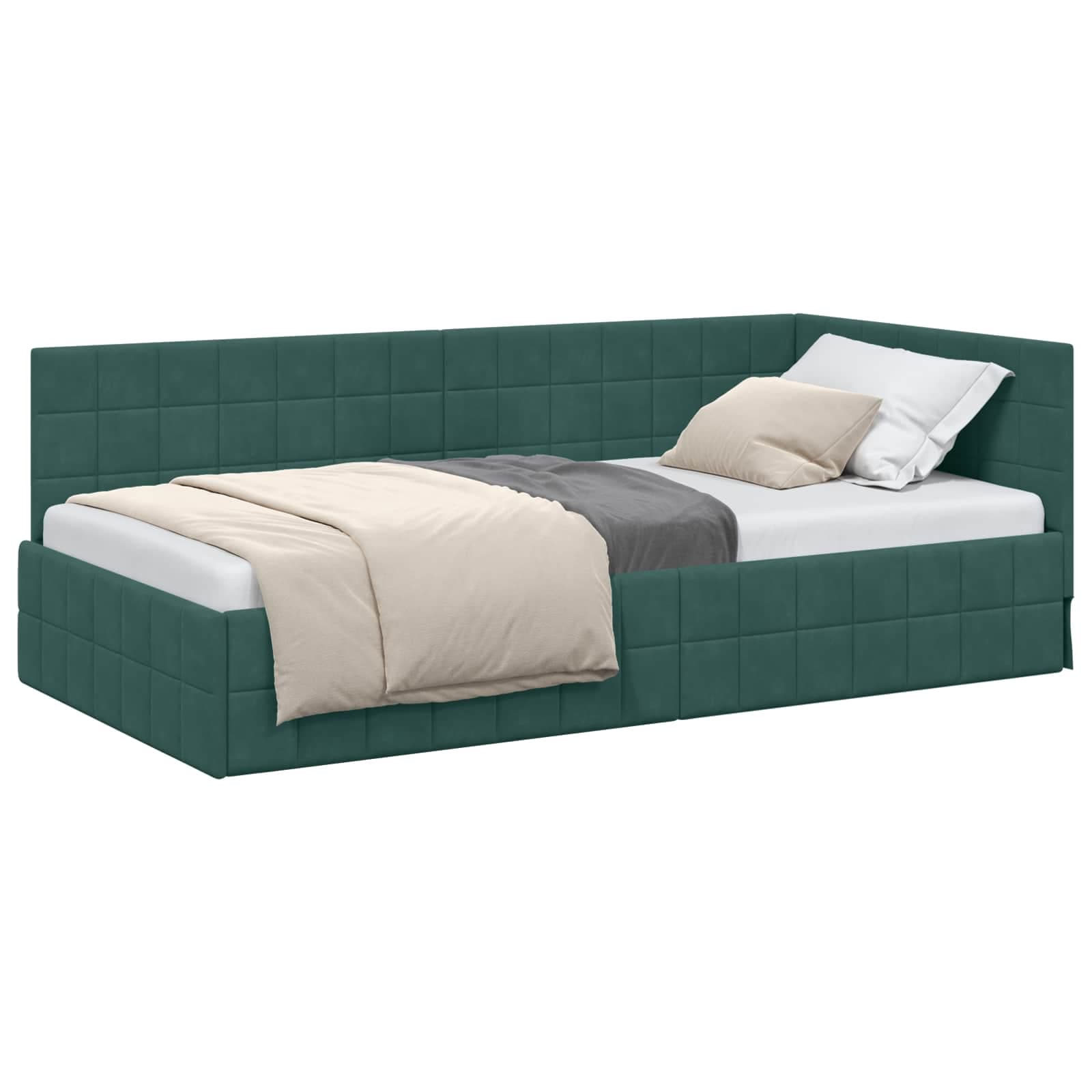 vidaXL Estrutura de Cama de Canto Verde Escuro 100 cm x 200 cm Veludo