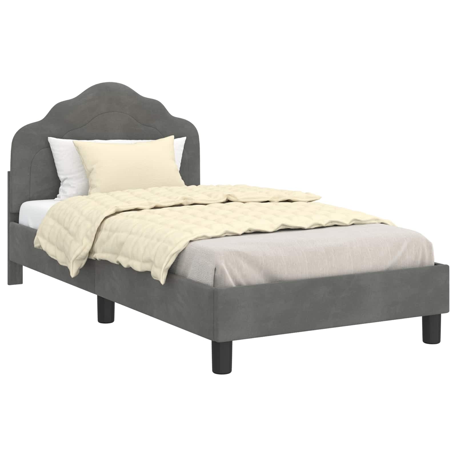 vidaXL Estrutura de Cama Infantil com Cabeceira Cinzento-Escuro Veludo