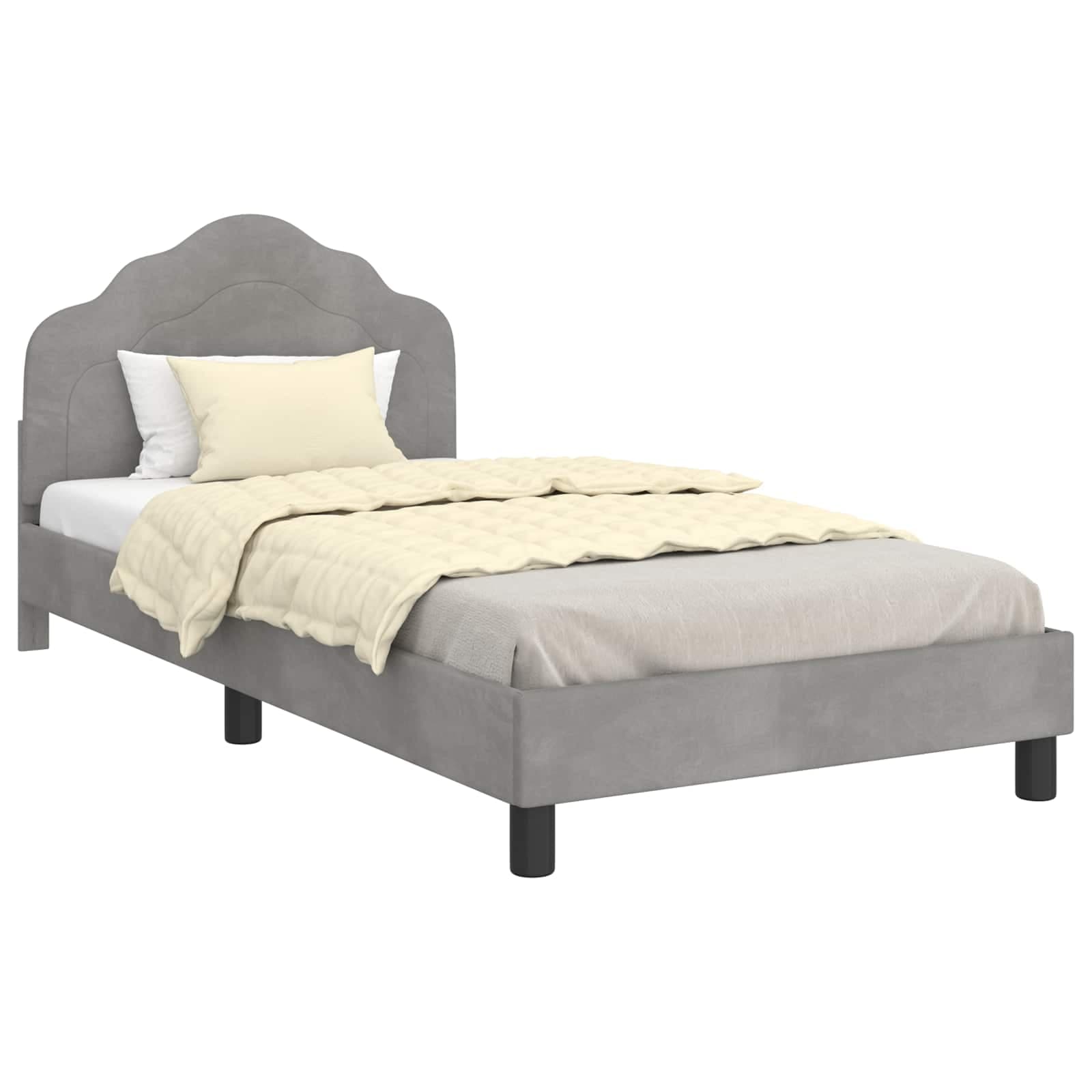 vidaXL Estrutura de Cama Infantil com Cabeceira Cinzento-claro Veludo