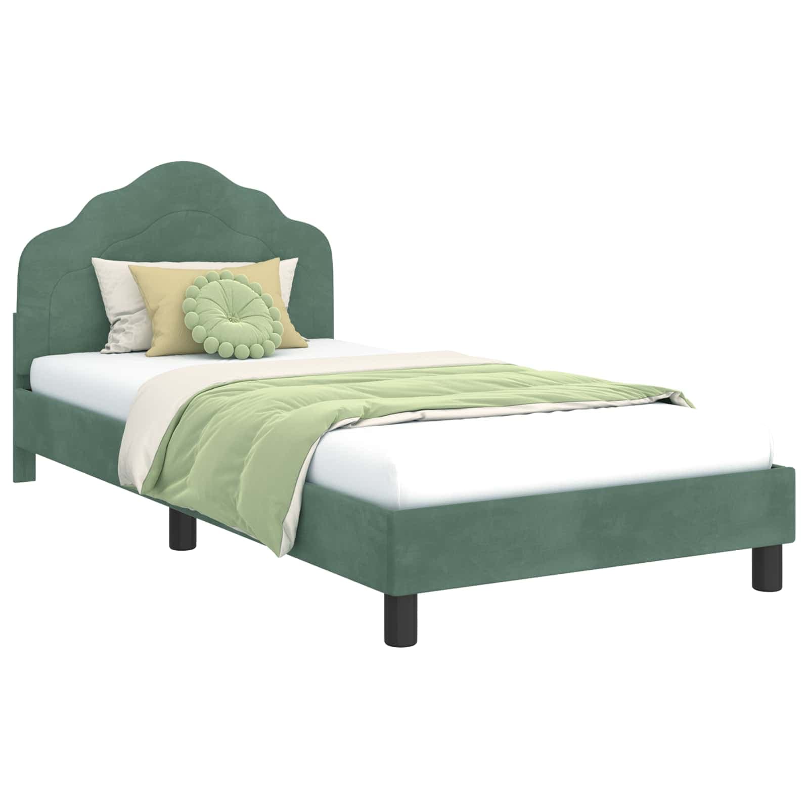 vidaXL Estrutura de Cama Infantil com Cabeceira Verde do Mar Veludo