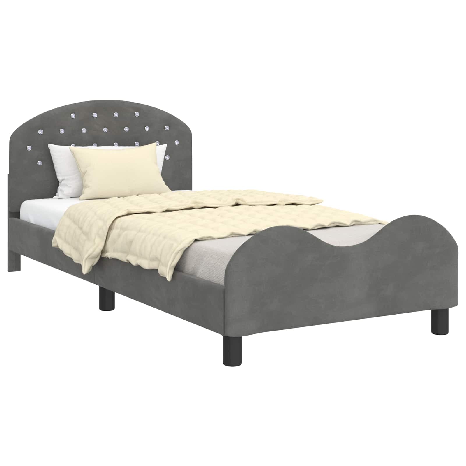 vidaXL Estrutura de Cama Infantil com Cabeceira Cinzento-Escuro Veludo