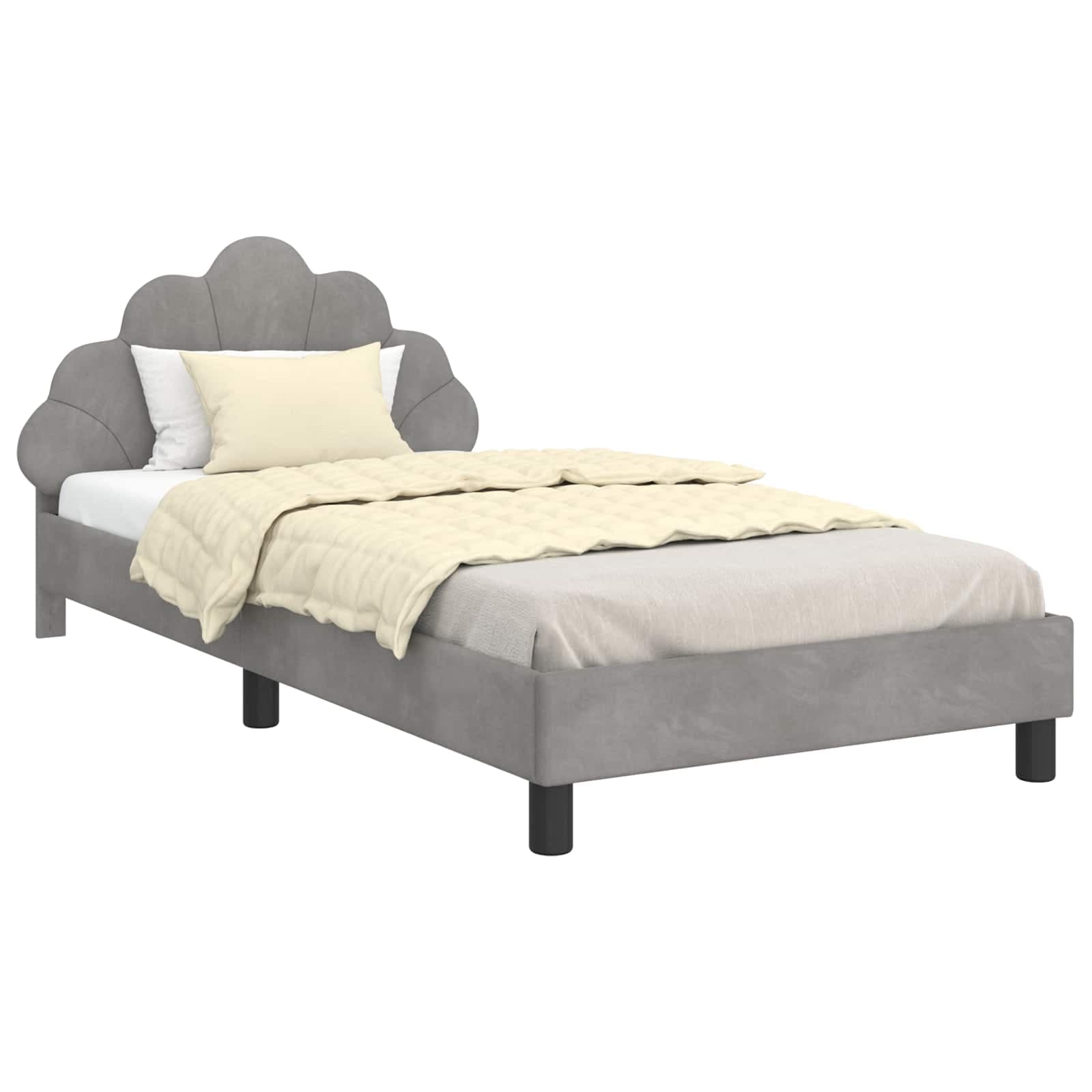 vidaXL Estrutura de Cama Infantil com Cabeceira Cinzento-claro Veludo