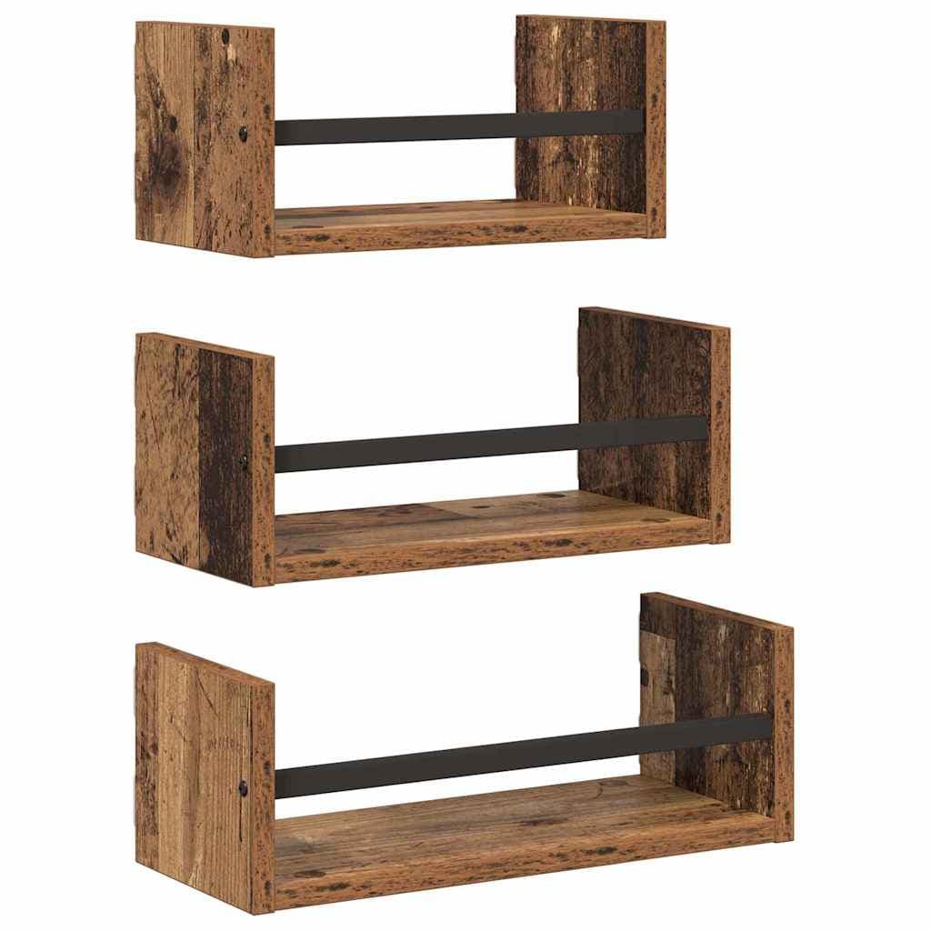 vidaXL Conjunto de prateleiras de parede 3 pcs Madeira Antiga