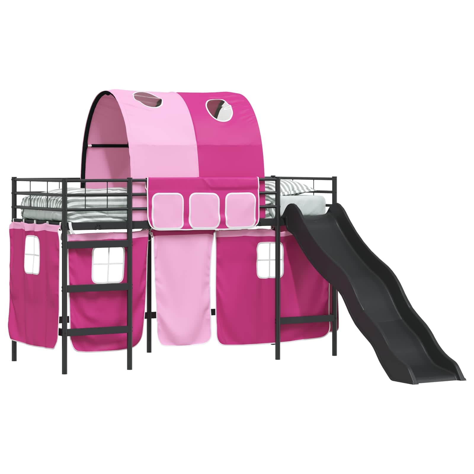 vidaXL Cama loft para crianças Preto e Rosa 90 x 190 cm Metal