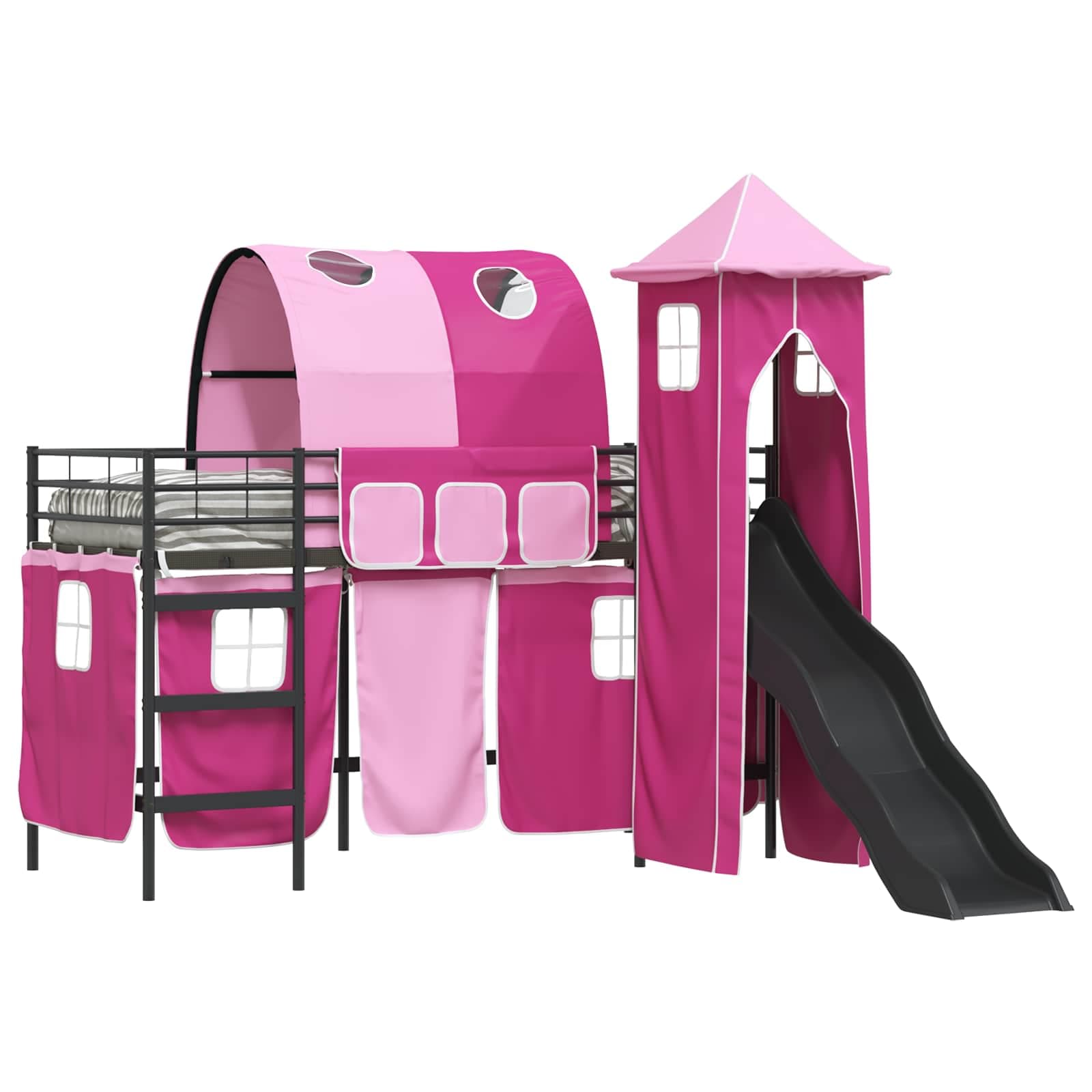 vidaXL Estrutura de Cama Loft para Crianças Preto e Rosa 100 x 190 cm