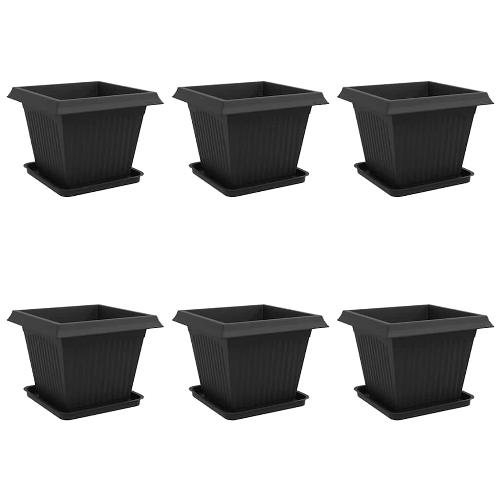 vidaXL Vasos de Plantas 6 pcs Preto 43 x 43 x 33,5 cm Plástico