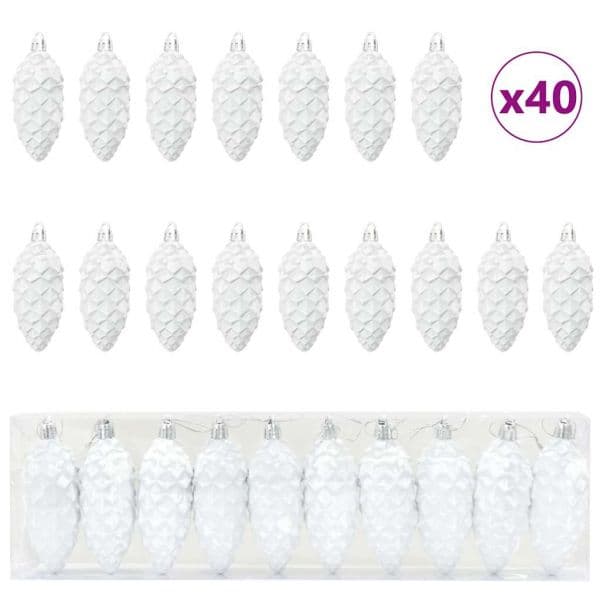 vidaXL Bola de Pinheiro de Natal 40 Peças Branco Plástico - 1499526506