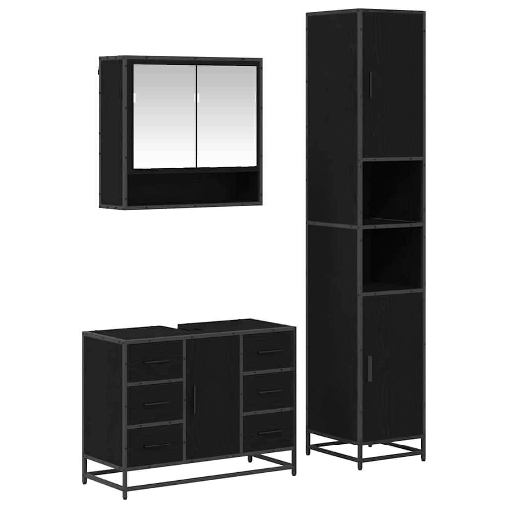 vidaXL Conjunto de Móveis para Banheiro com porta 3 pcs Carvalho Preto