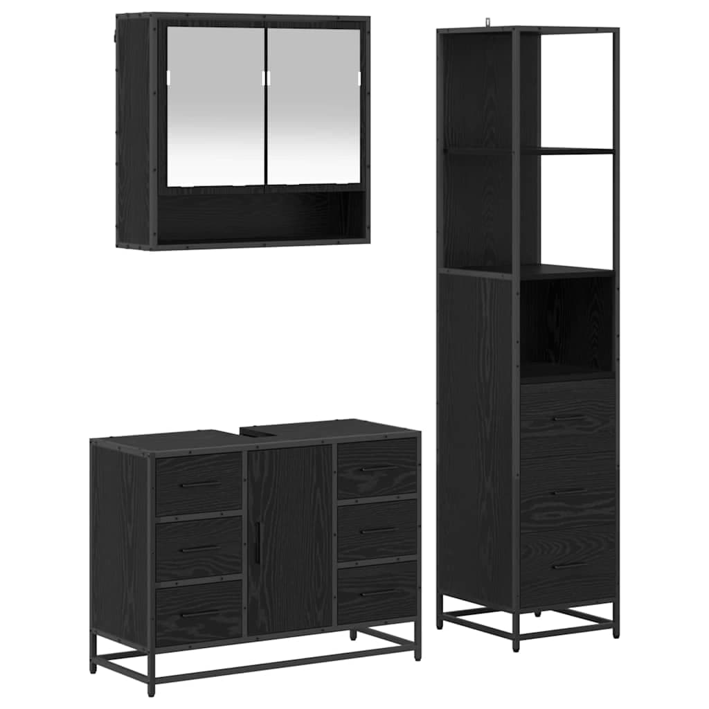 vidaXL Conjunto de Móveis para Banheiro com porta 3 pcs Carvalho Preto
