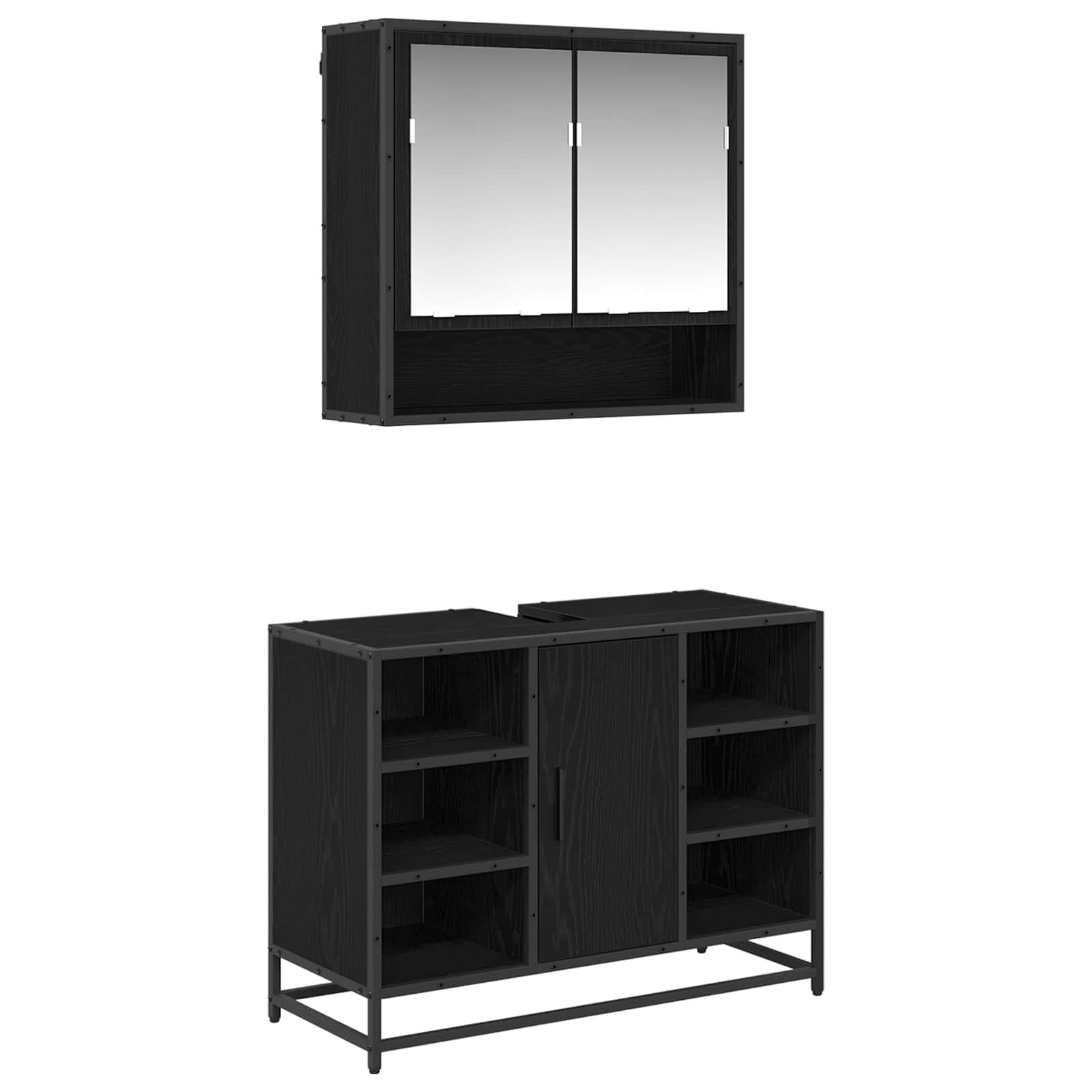 vidaXL Conjunto de Móveis para Banheiro com porta 2 pcs Carvalho Preto