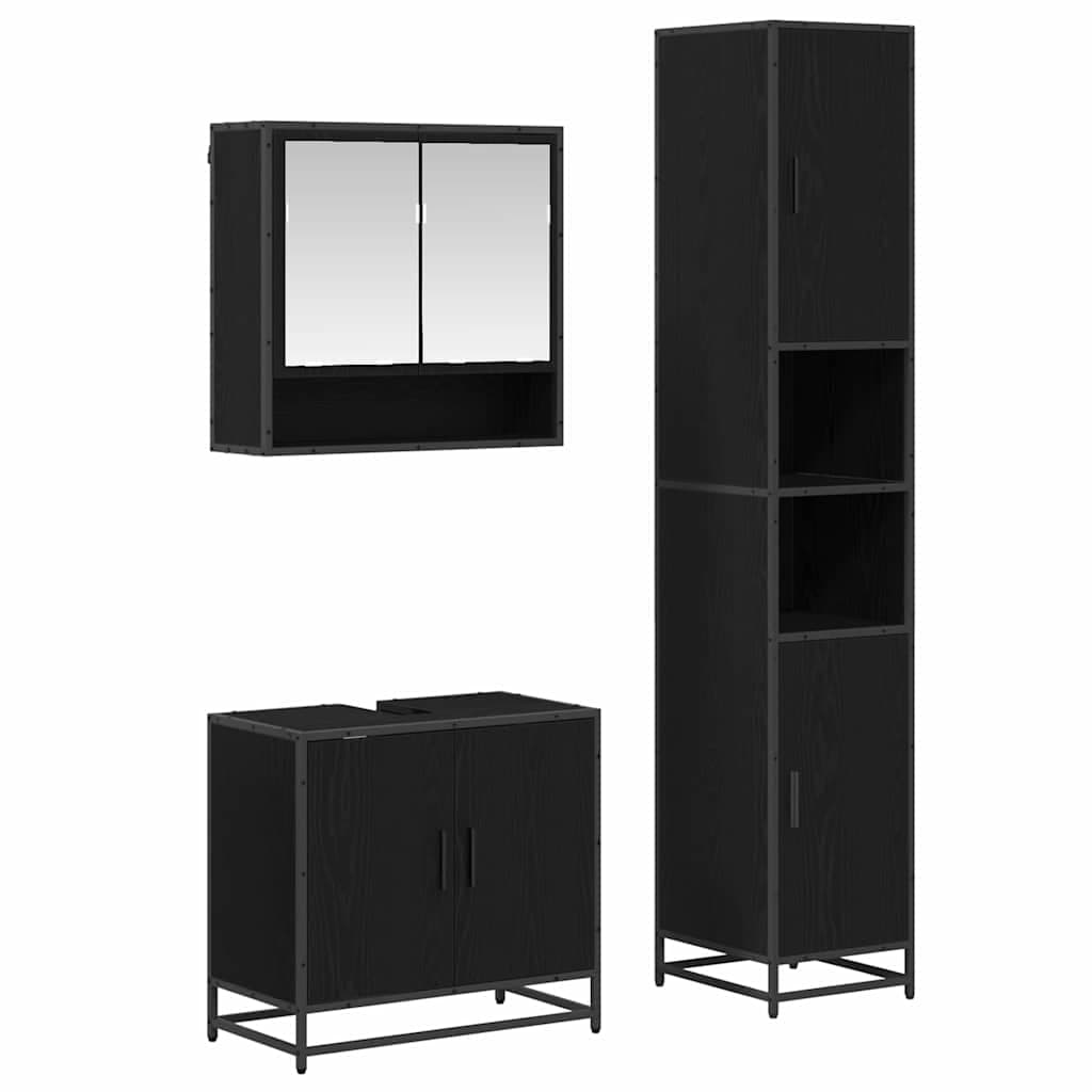 vidaXL Conjunto de Móveis para Banheiro com porta 3 pcs Carvalho Preto