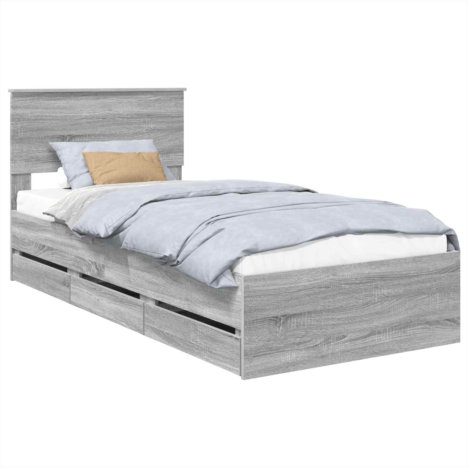 vidaXL Estrutura da Cama com gaveta Cinza Sonoma 75 x 190 cm