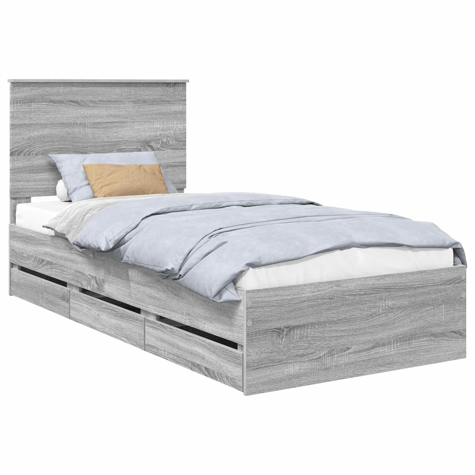 vidaXL Estrutura da Cama com gaveta Cinza Sonoma 90 x 190 cm