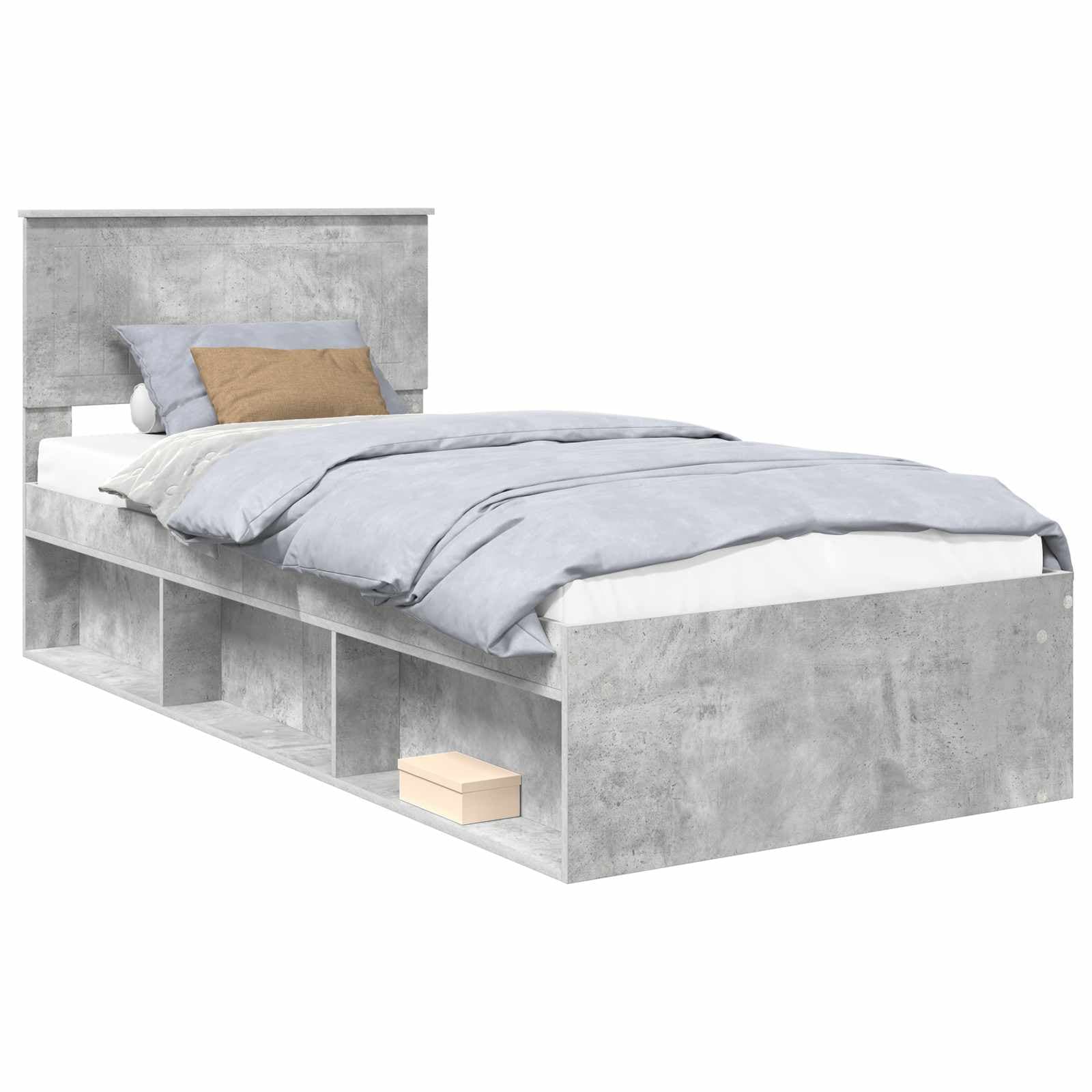 vidaXL Estrutura da Cama com cabeceira Cinza Concreto 90 x 190 cm