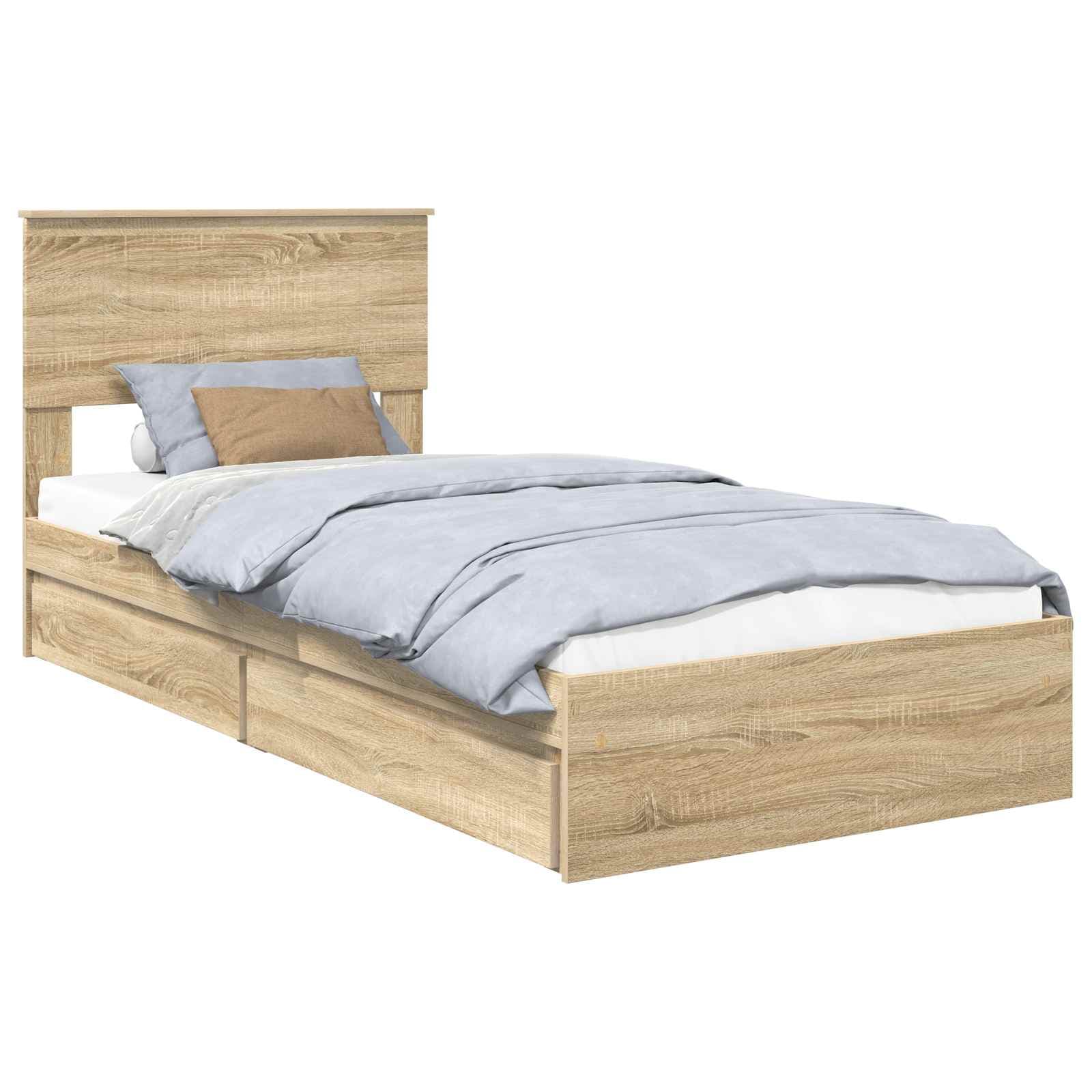 vidaXL Cama com Armazenamento com gaveta Carvalho Sonoma 90 x 190 cm