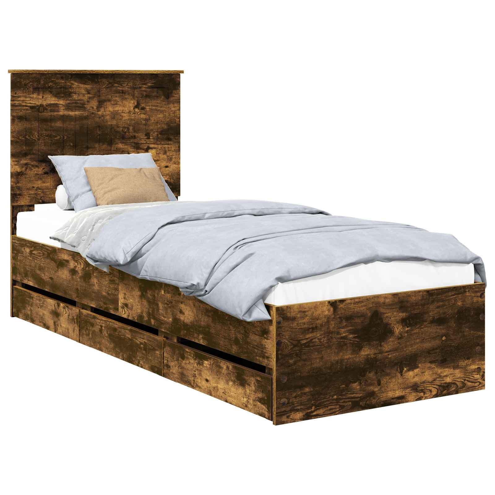 vidaXL Estrutura da Cama com gaveta Carvalho Defumado 75 x 190 cm