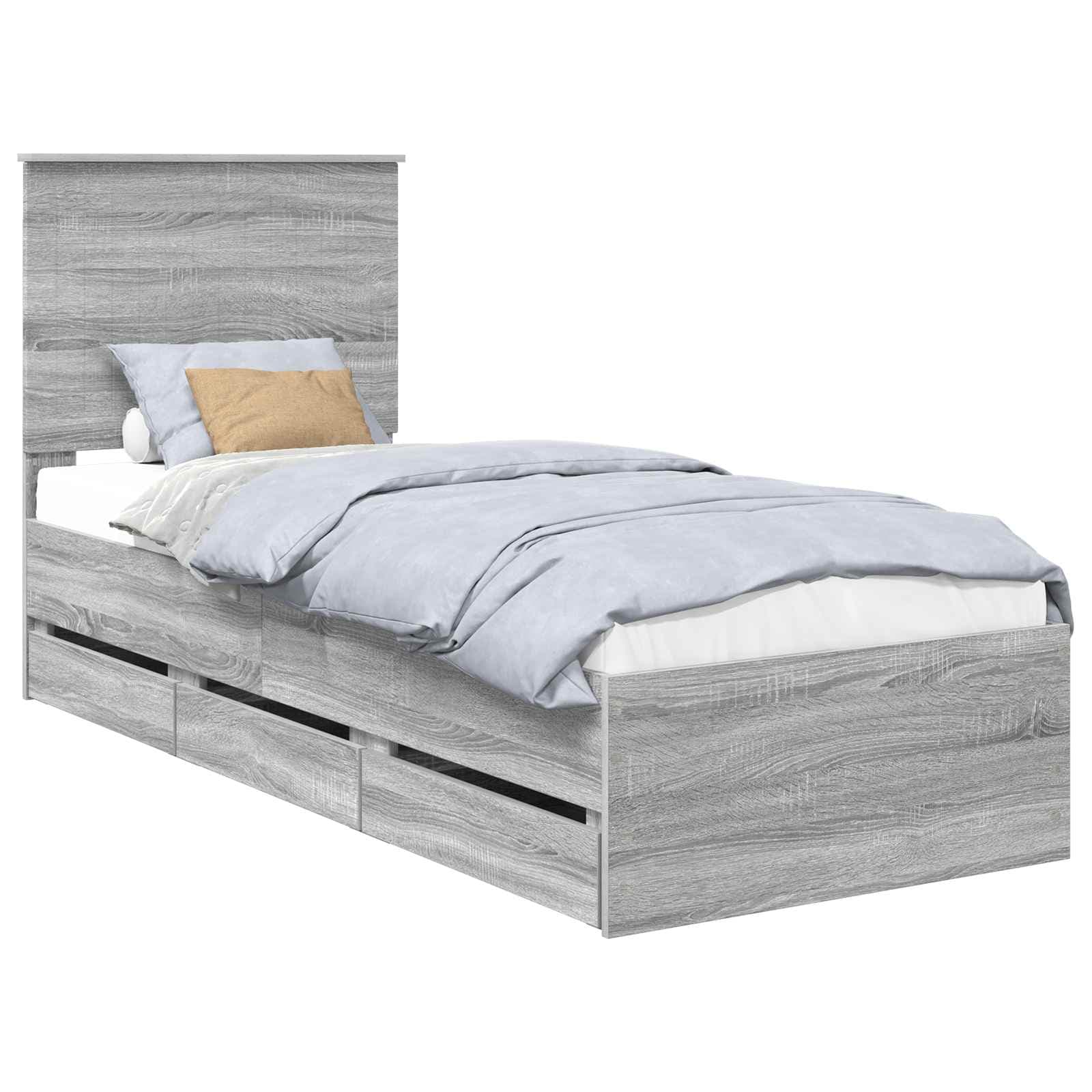 vidaXL Estrutura da Cama com gaveta Cinza Sonoma 75 x 190 cm
