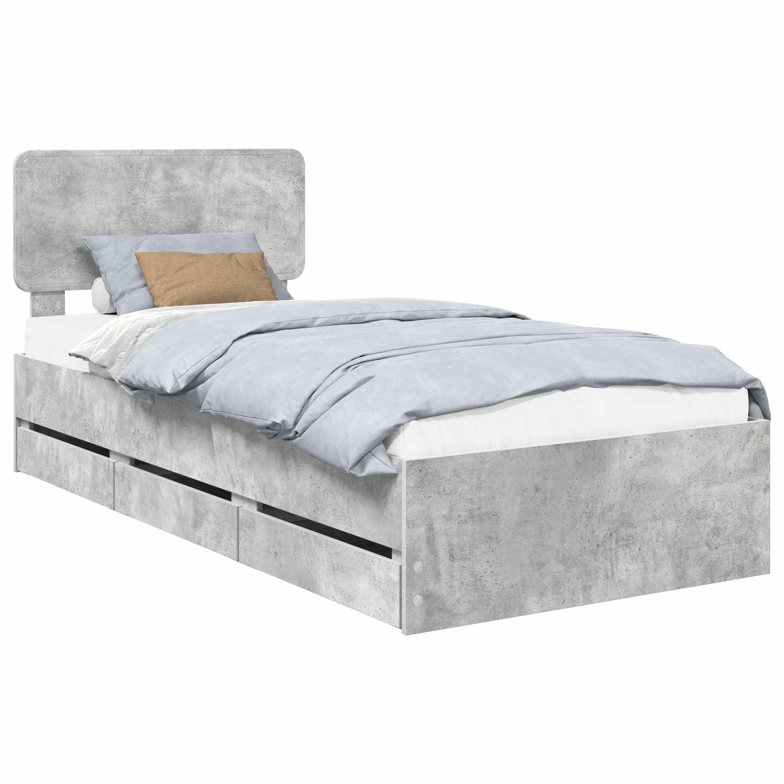 vidaXL Estrutura da Cama com gaveta Cinzento Concreto 90 x 200 cm
