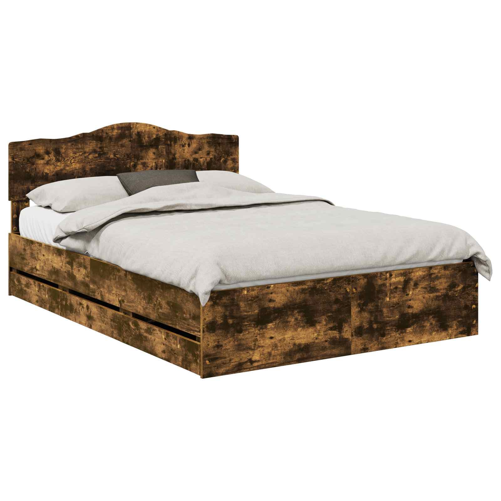 vidaXL Estrutura da Cama com gaveta Carvalho Defumado 140 x 190 cm