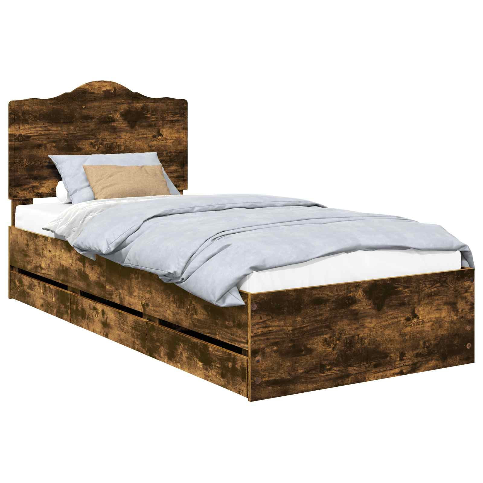 vidaXL Estrutura da Cama com gaveta Carvalho Fumado 90 x 190 cm