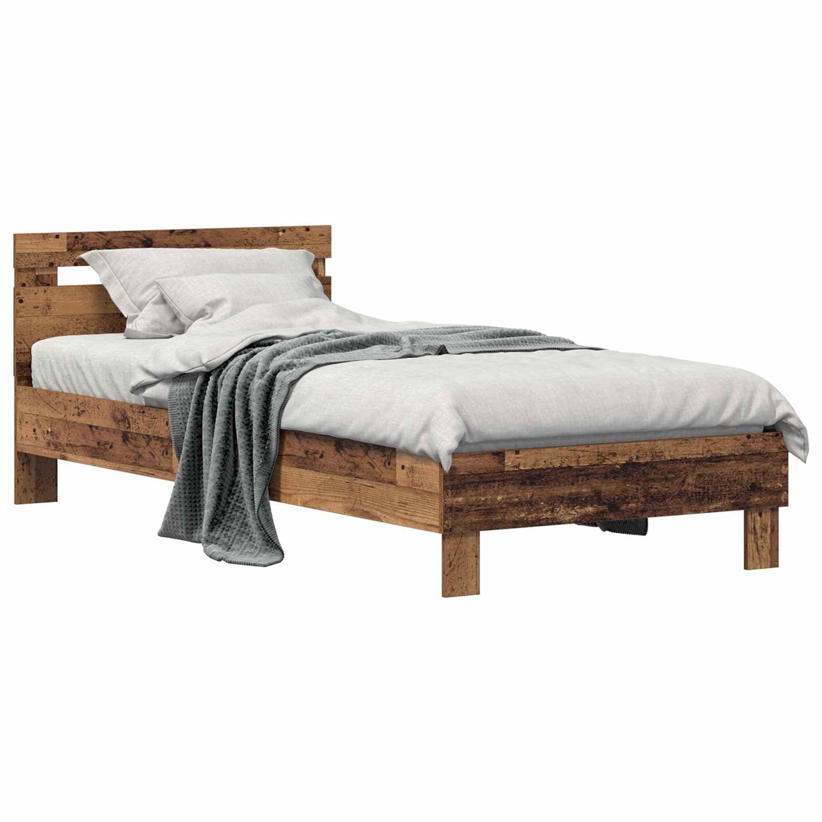 vidaXL Estrutura da Cama com cabeceira Madeira antiga 98.5 x 200 cm