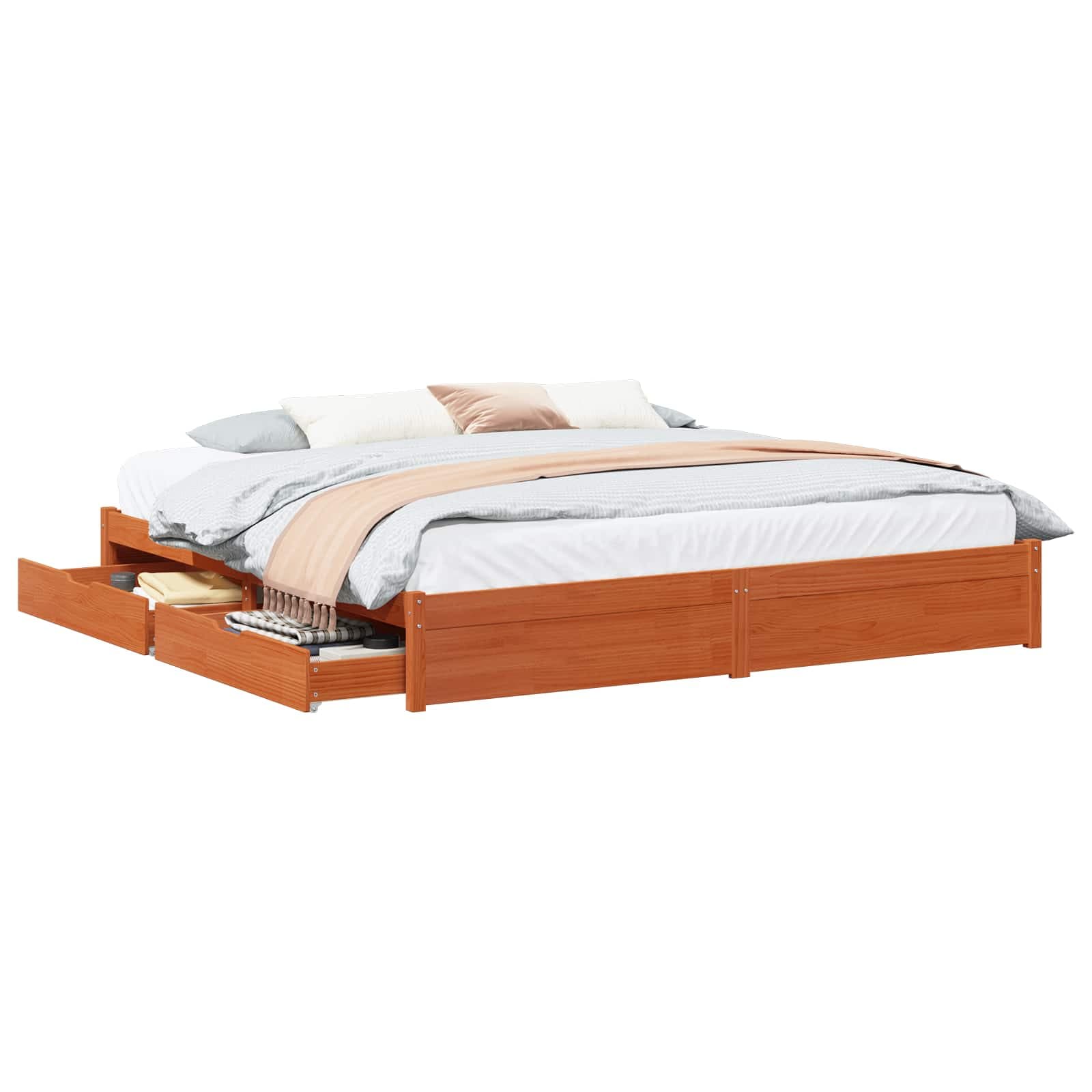vidaXL Estrutura da Cama com gaveta Marrom Cera 200 x 200 cm