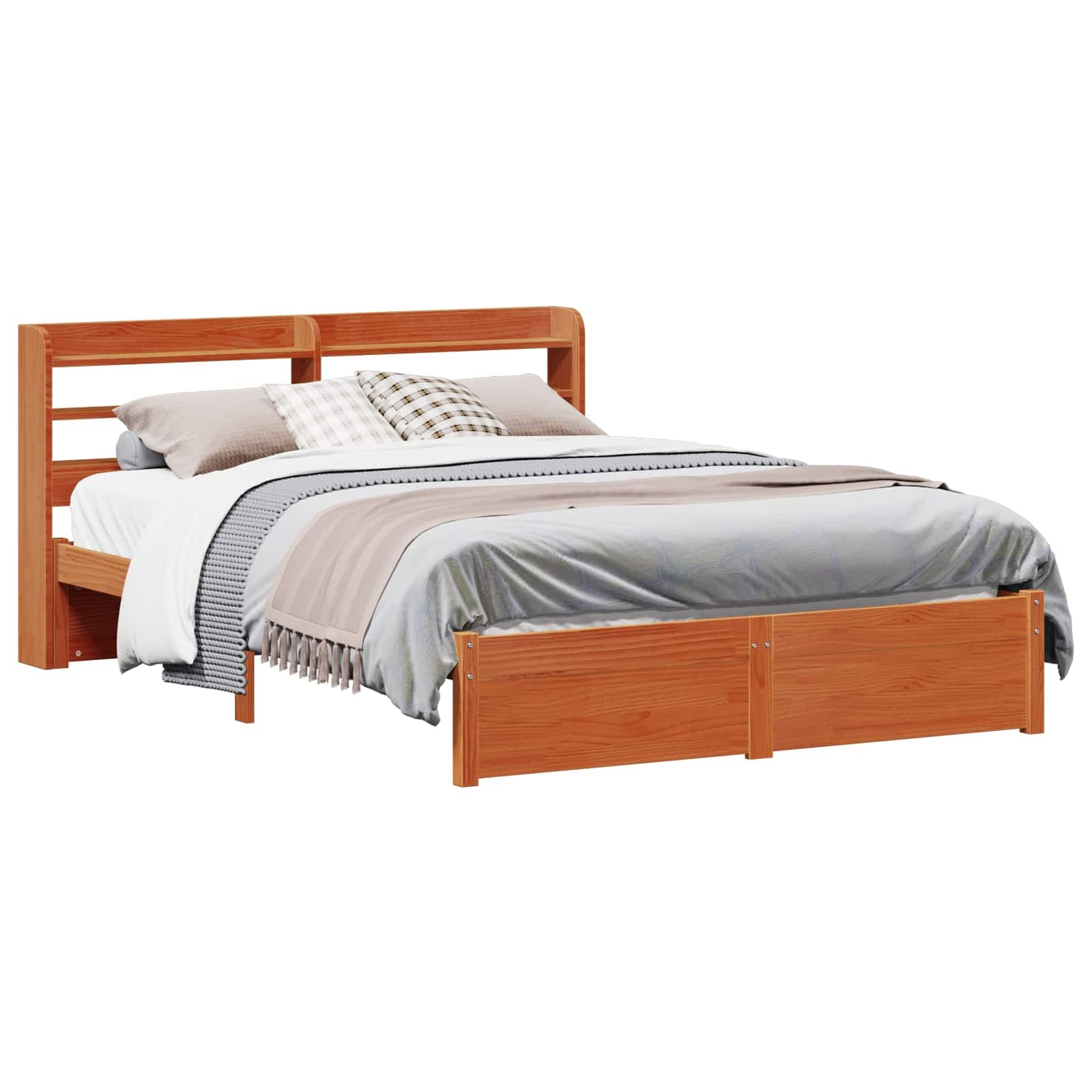 vidaXL Estrutura da Cama 2 pcs Marrom Cera Madeira de Pinho Sólido