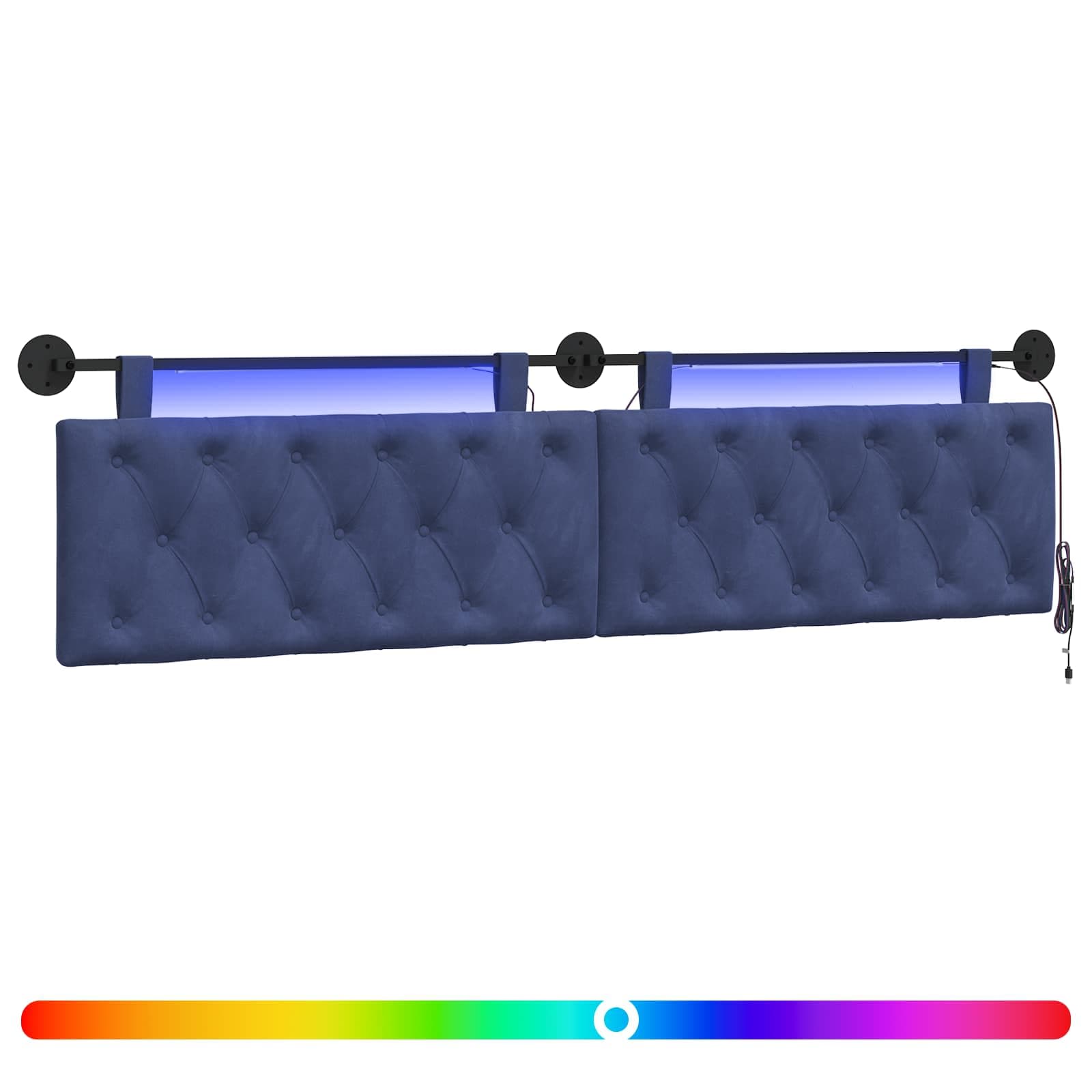 vidaXL Cabeceira suspensa Com luz LED Azul Polícia Veludo