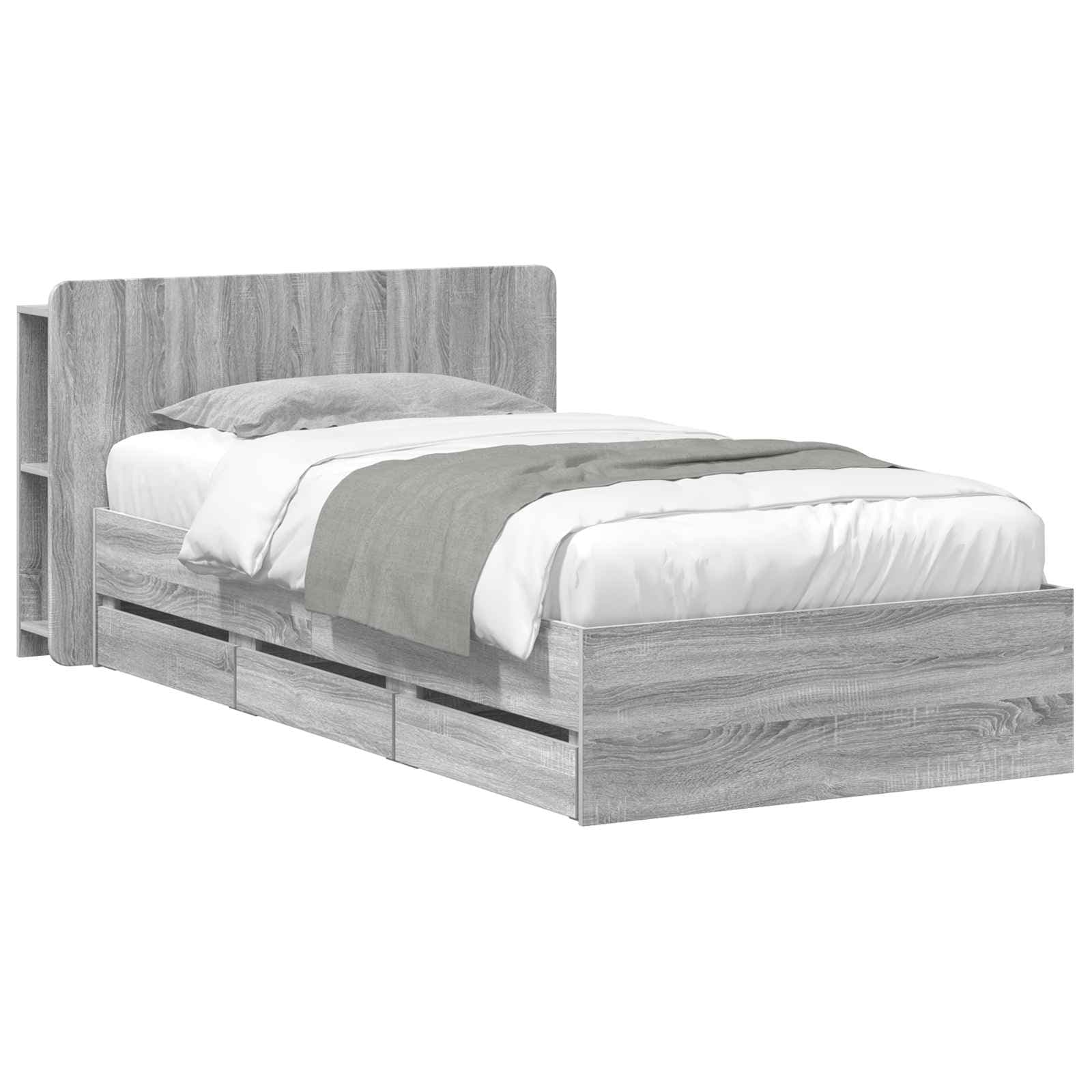 vidaXL Estrutura de Cama com Armazenamento Sonoma cinzento 90 x 190 cm