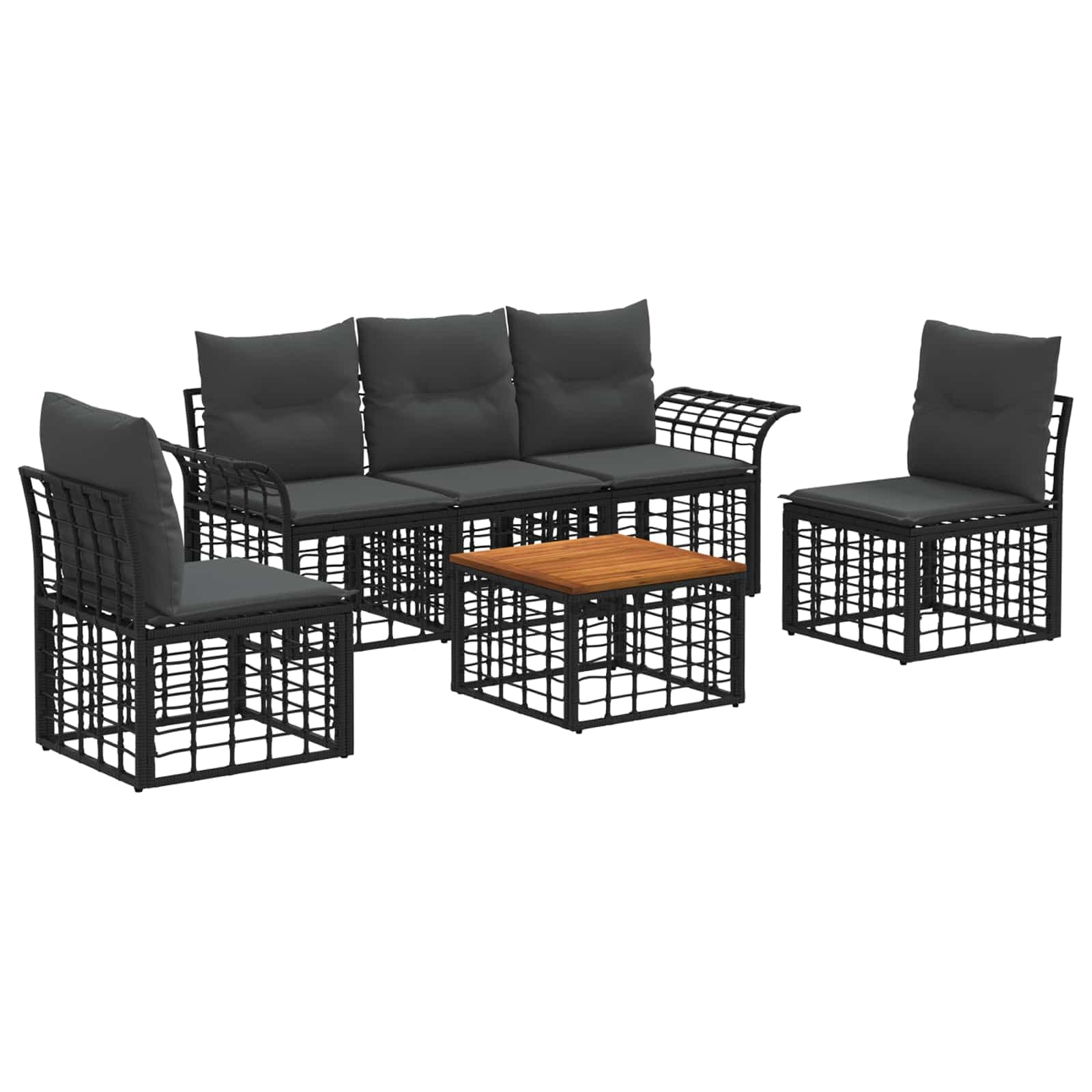 vidaXL Conjunto de Sofás para Exterior 6 pcs Preto e Cinza Escuro