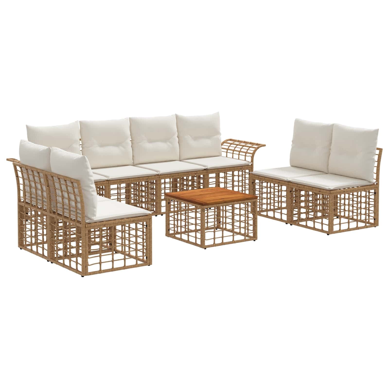vidaXL Conjunto de Sofás para Exterior 9 pcs Natural e Branco Creme