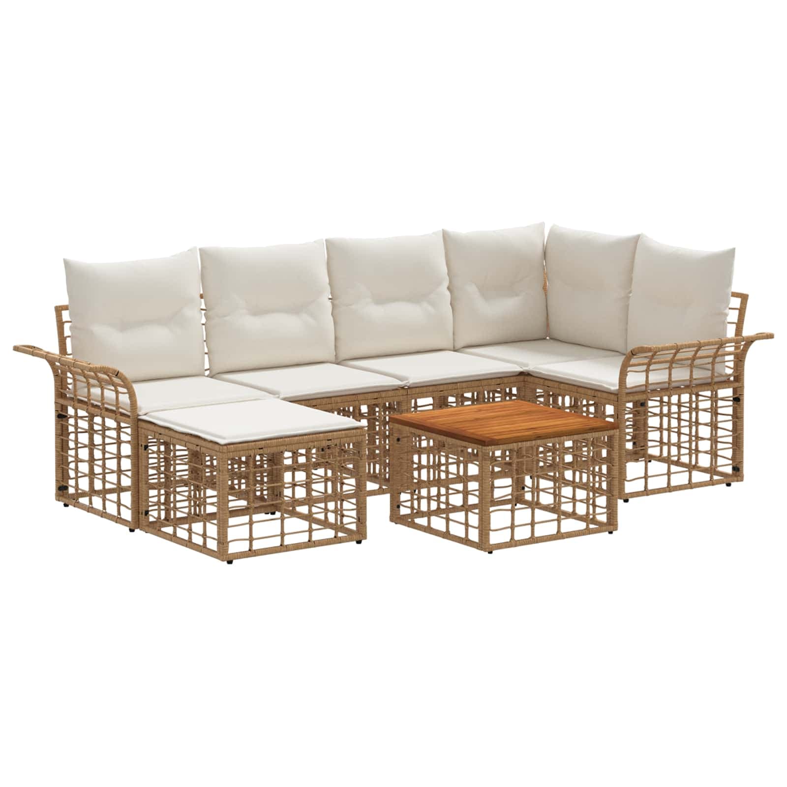 vidaXL Conjunto de Sofás para Exterior 7 pcs Natural e Branco Creme