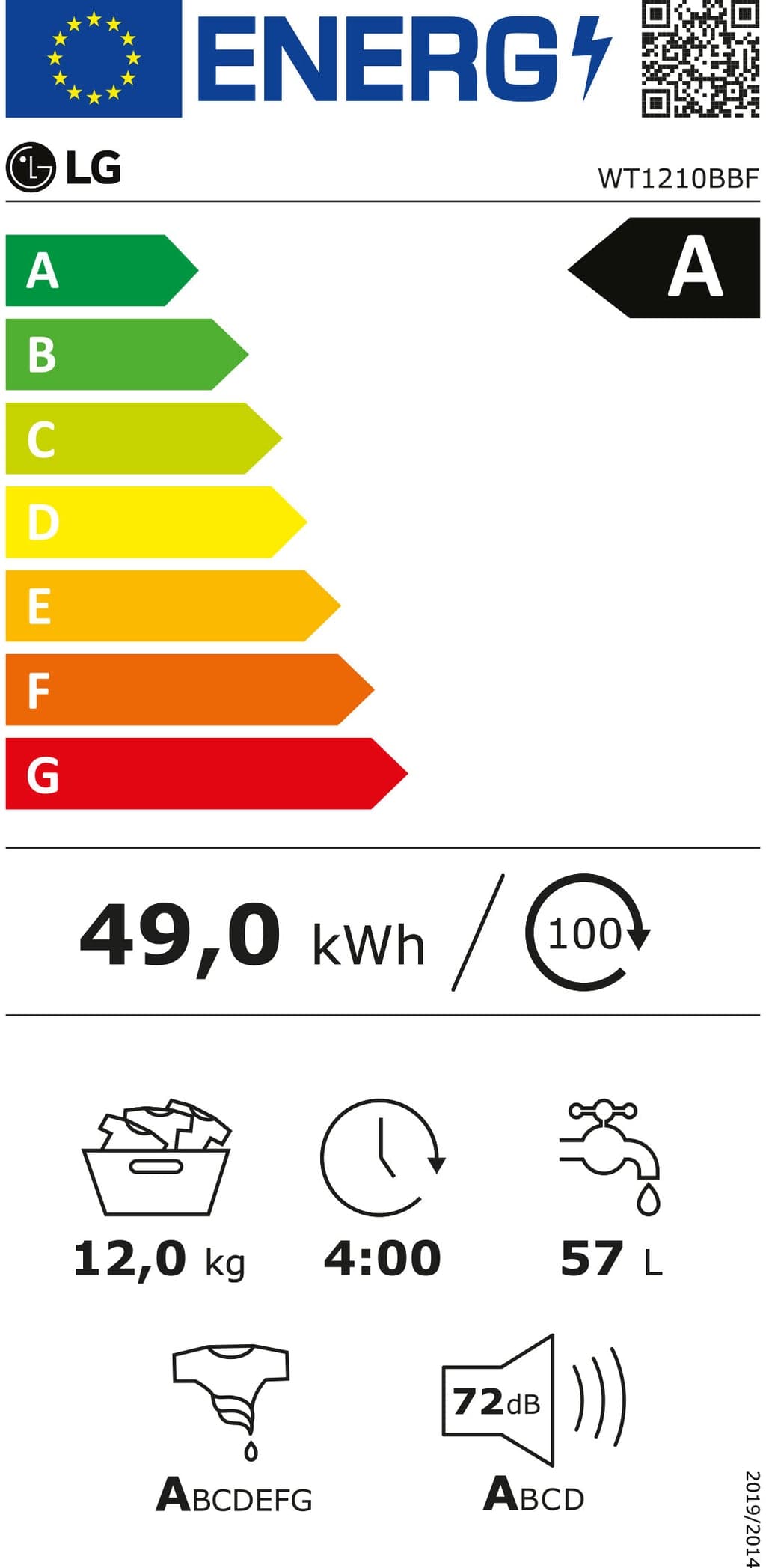 LG WT1210BBF 10/12Kg 1350RPM Classe A