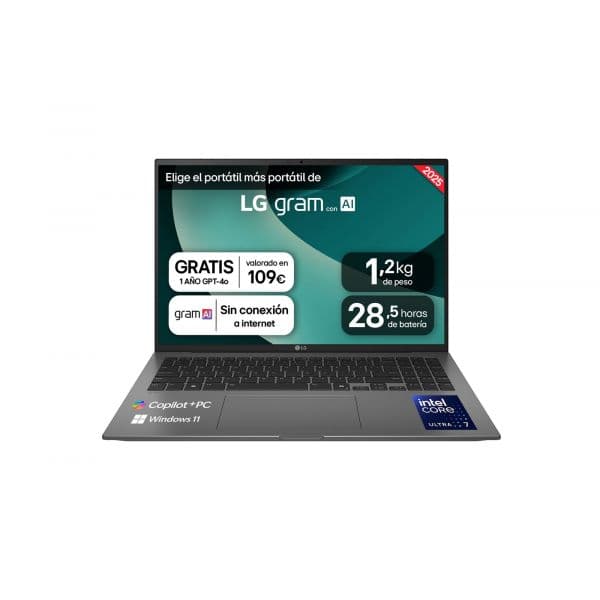 LG Gram 16Z90TL-G.AU88B 16" WQXGA Ultra 7 258V 32GB 1TB SSD Arc Graphics 140V Windows 11 (Teclado Espanhol)