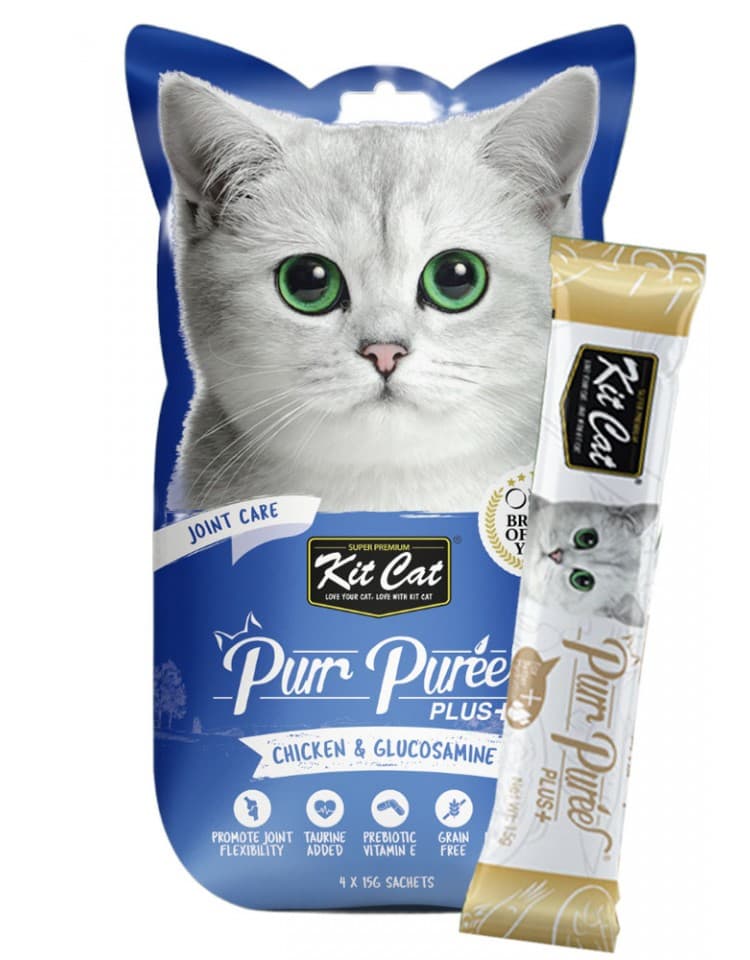 Ração Húmida Kit Cat Purr Puree Plus Joint Care Frango 60g