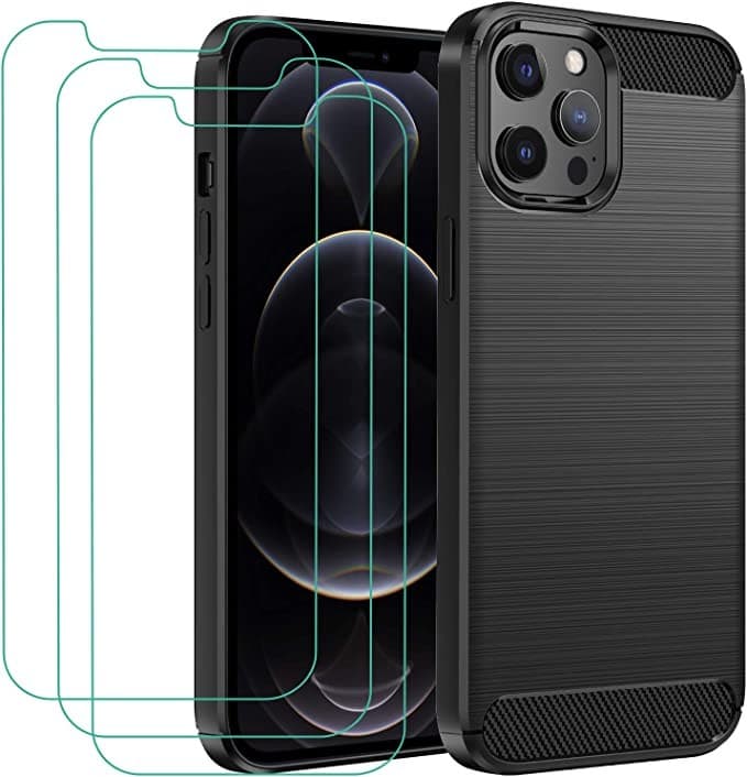 Capa Carbon iPhone 13 com 3 películas vidro temperado
