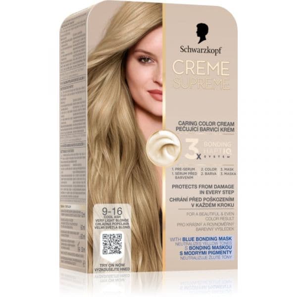 Schwarzkopf Creme Supreme Cor para Cabelo Permanente Tom 9-16 Cool Ash Very Light Blonde 60ml