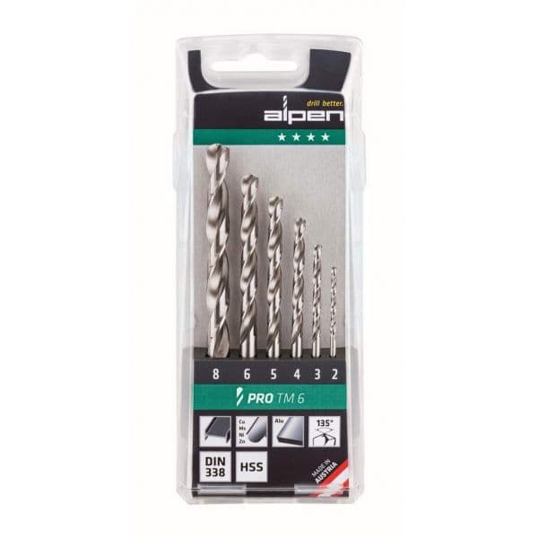 Alpen-Maykestag Conjunto de Brocas PRO TM 6 HSS Helicoidais com Caixa de Plástico 6 Peças
