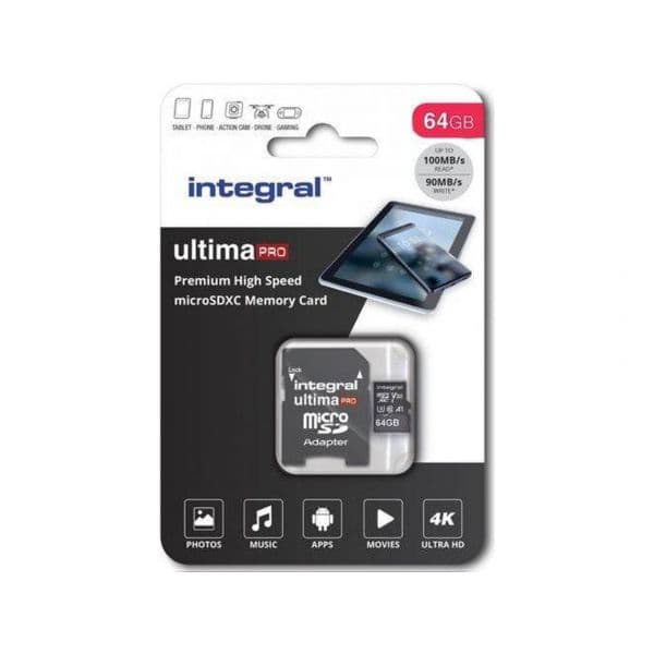 Integral 64GB Micro SDXC UHS-l U1 100MB/s + Adapter - INMSDX64G100V10
