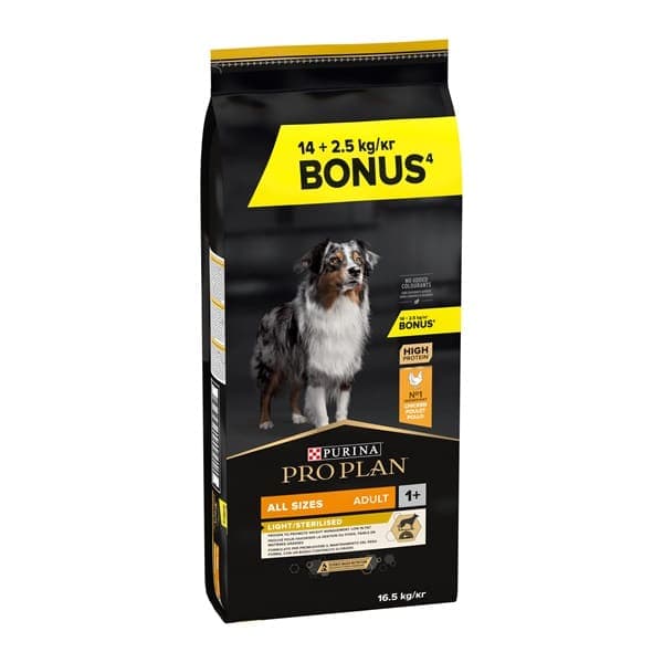 Pro Plan Dog All Size Adult Light/Sterilised – 14 kg + 2,5 kg